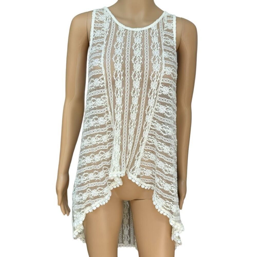 Painted Threads ivory boho lace hi low top blouse size M NWT